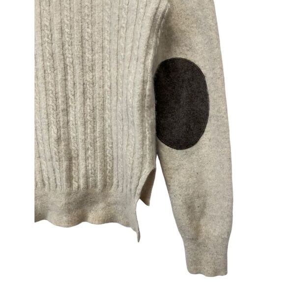 AQUA Cashmere | Sleeve Elbow Patch Cashmere Sweater Wheat Ivory L - Picture 4 of 6